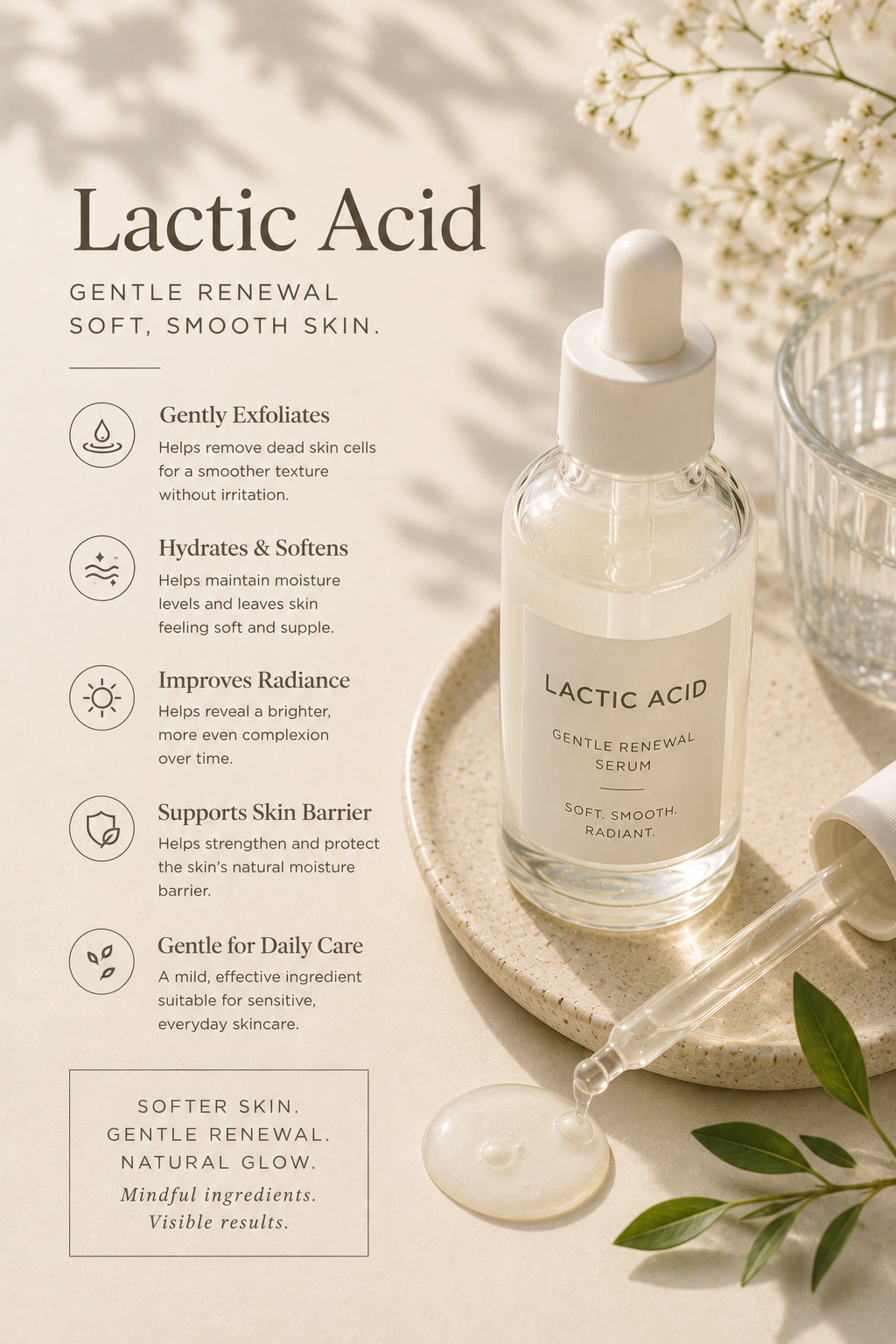 Lactic Acid: Gentle AHA Smoothing for Soft, Glowing Skin