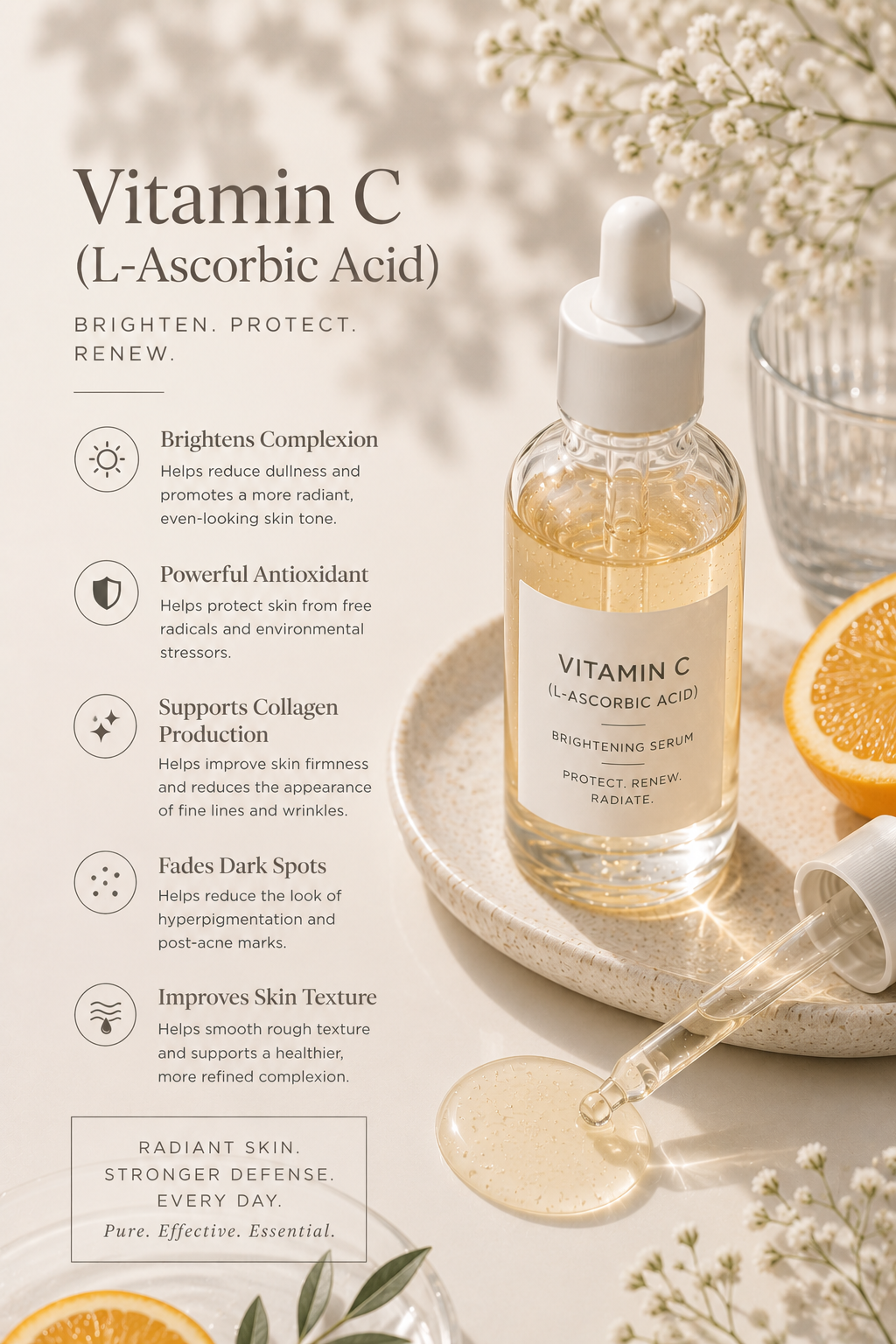 Vitamin C (L‑Ascorbic Acid): Bright, Fresh Glow Support (Start Slowly)