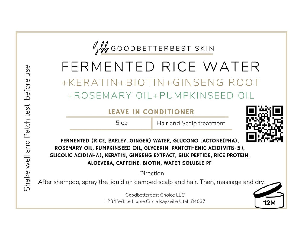 Fermented rice water Leave in Conditioner for hair and scalp with biotin, keratin, rosemary+pumpkinseed oil, and ginseng