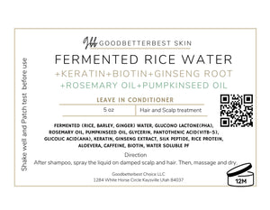 Fermented rice water Leave in Conditioner for hair and scalp with biotin, keratin, rosemary+pumpkinseed oil, and ginseng