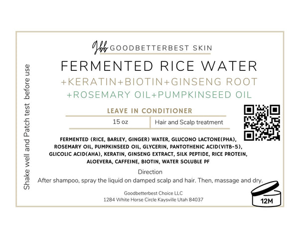 Fermented rice water Leave in Conditioner for hair and scalp with biotin, keratin, rosemary+pumpkinseed oil, and ginseng
