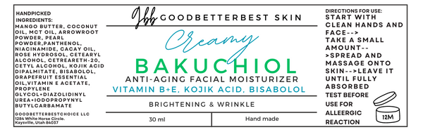 Creamy Bakuchiol anti-aging facial moisturizer with Vitamin B+E, Kojik acid, Bisabolol  30ml 60ml