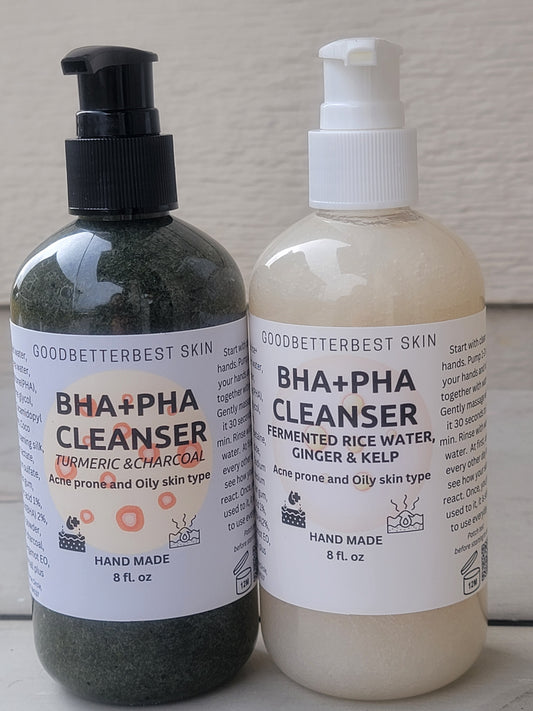 BHA+PHA Cleanser with Turmeric, Charcoal, Fermented rice water, Ginger & Kelp for Acne, Oily skin 8 fl. oz