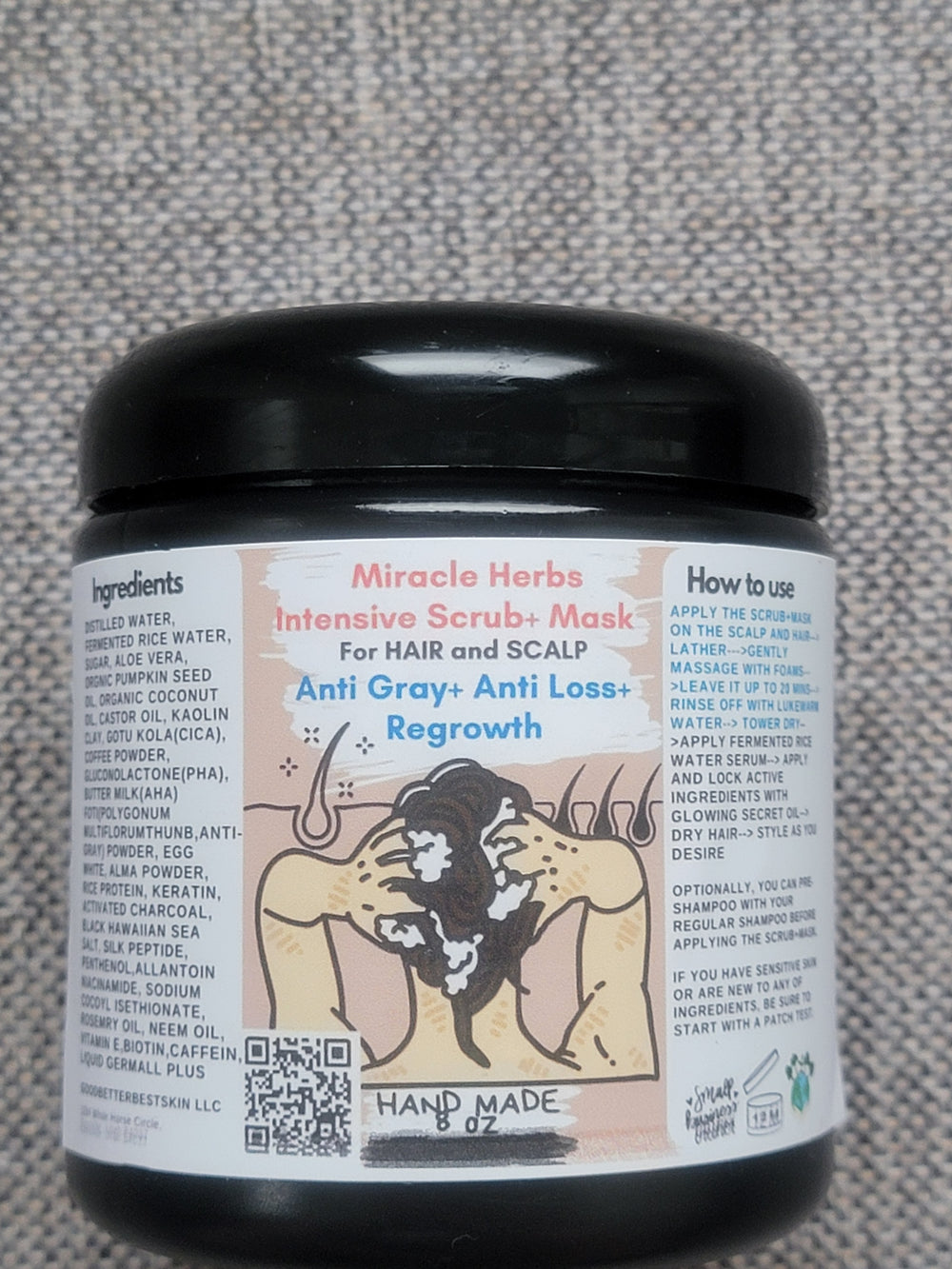 Hair Anti-gray+thickening+ Regrowth Ancient Miracle Herbs all in one Scalp scrub& mask Fo-ti and Rosemary 10oz