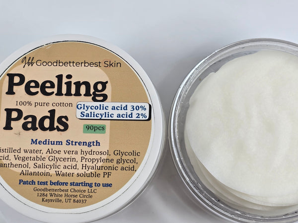 Pre-soaked Peeling pads 90pcs with light/medium strength Glycolic acid(10%, 30%) and salicylic acid(1%,2%) with Prep solution