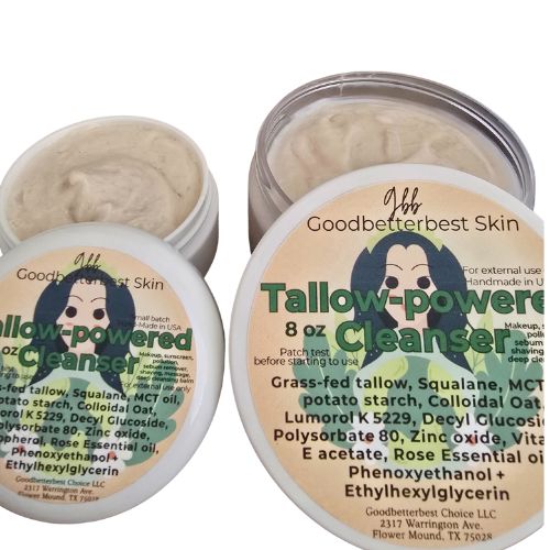Tallow-powered Cleanser 2oz, 8oz Gentle daily Makeup, sunscreen,  pollution,  sebum remover, shaving, massage,  deep cleansing balm