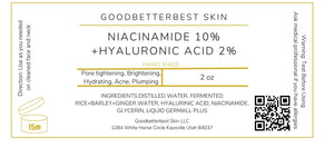Niacinamide 10% +Hyaluronic acid in the fermented rice water serum for Pore tightening, Brightening, Hydrating, Acne, Plumping 1oz