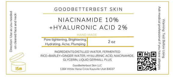 Niacinamide 10% +Hyaluronic acid in the fermented rice water serum for Pore tightening, Brightening, Hydrating, Acne, Plumping 1oz
