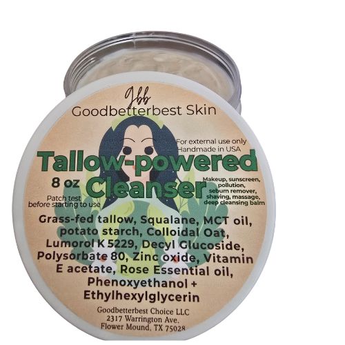 Tallow-powered Cleanser 2oz, 8oz Gentle daily Makeup, sunscreen,  pollution,  sebum remover, shaving, massage,  deep cleansing balm