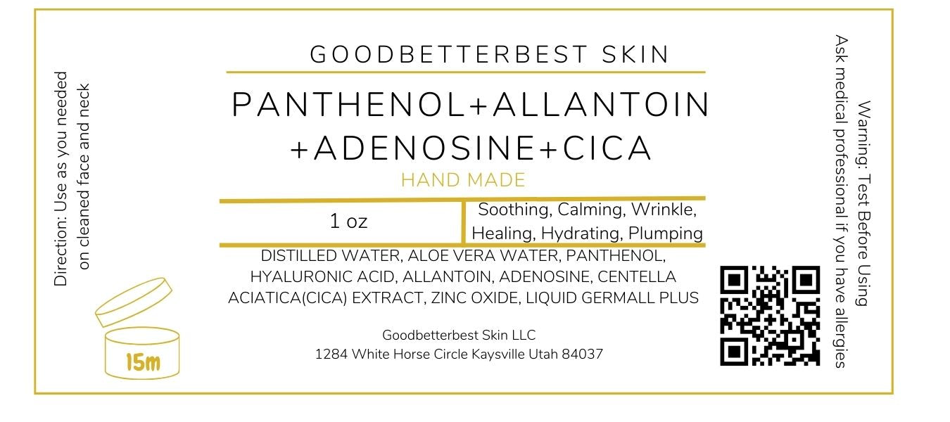 Panthenol+ Allantoin +Adenosine+ CICA 30ml for Sensitive skin, recovering from scars, hydrating, healing, soothing, calming 1oz, 2oz