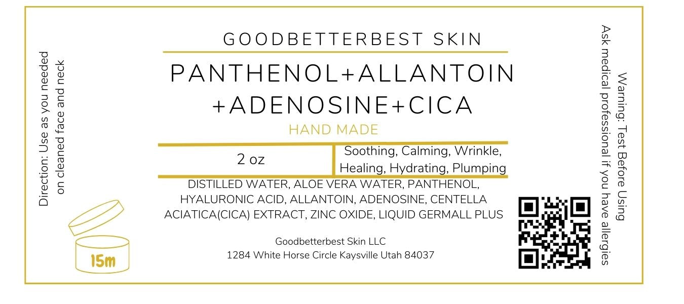 Panthenol+ Allantoin +Adenosine+ CICA 30ml for Sensitive skin, recovering from scars, hydrating, healing, soothing, calming 1oz, 2oz