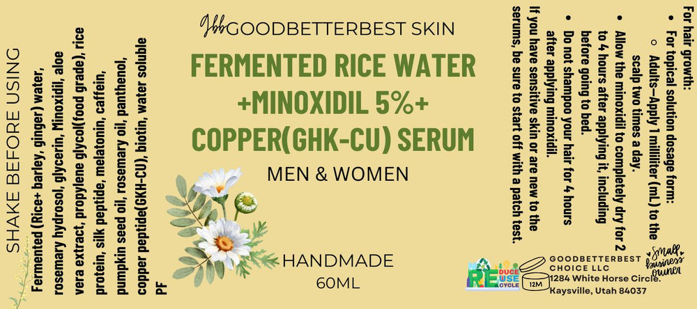 Fermented rice+ Minoxidil 5%+ Copper peptide(GHK-CU) for Women, Men, pH balanced 60ml