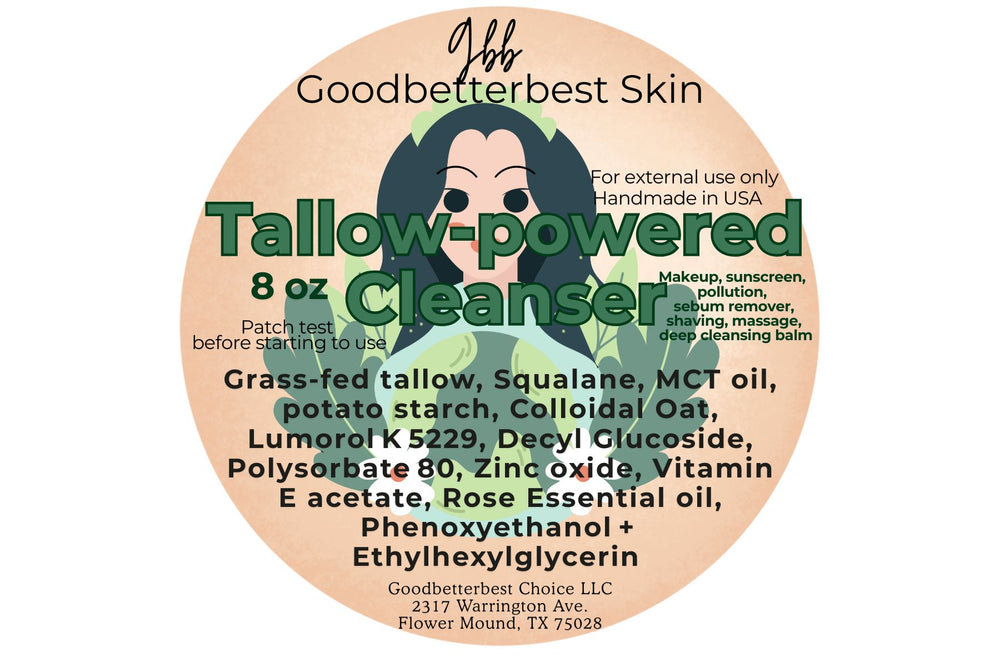 Tallow-powered Cleanser 2oz, 8oz Gentle daily Makeup, sunscreen,  pollution,  sebum remover, shaving, massage,  deep cleansing balm