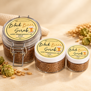 Black Beer Scrub with Magnesium Oil Rich Exfoliation + Skin-Softening Care 2 oz, 4 oz, 8 oz