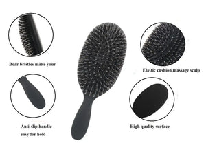 Black Matte Boar Bristle Waterproof Hair Brush – For Fine to Thick Hair, Wigs, Extensions, Gentle Scalp Massage & Improved Hair Appearance