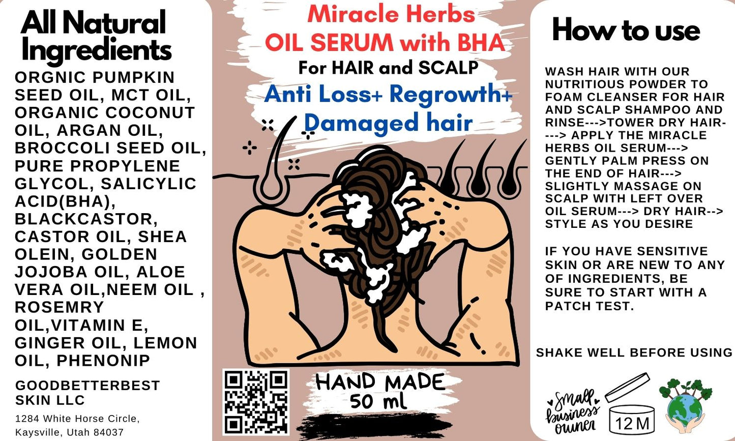 Miracle Herbs Oil serum with BHA For HAIR and SCALP Anti loss+ regrowth+ damaged hair 50ml