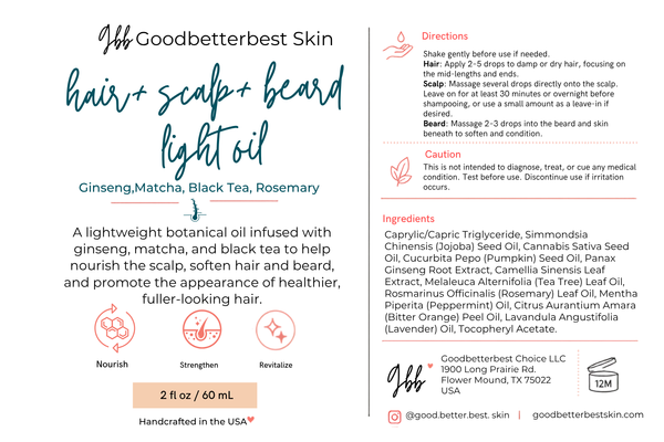Hair + Scalp + Beard Light Oil with Ginseng • Matcha • Black Tea • Rosemary