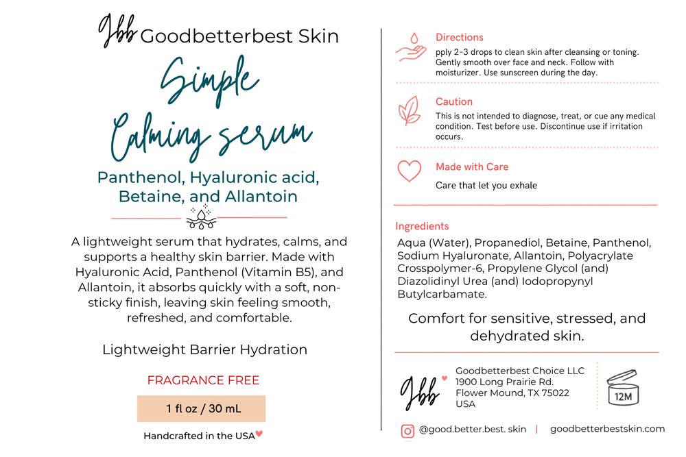 Calming Serum- Barrier Hydration  Comfort for sensitive, stressed, and dehydrated skin 1 oz