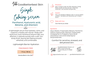 Calming Serum- Barrier Hydration  Comfort for sensitive, stressed, and dehydrated skin 1 oz