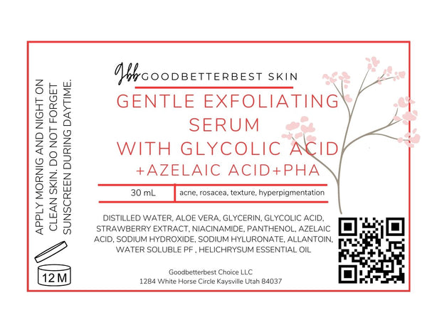 Gentle exfoliating serum with Glycolic acid+Azelaic acid+PHA 1 oz